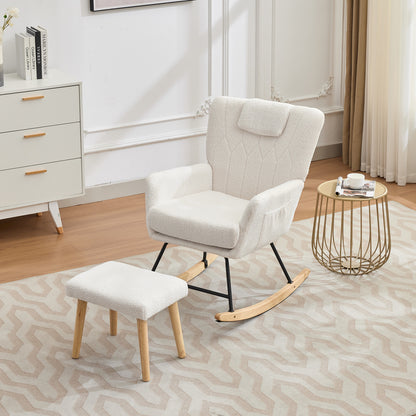 Schommelstoel – Relaxstoel – Lounge Stoel – Zetel – Fauteuil – Wit – Ergonomisch Met Voetenbank – 30 Graden Schommelbeweging