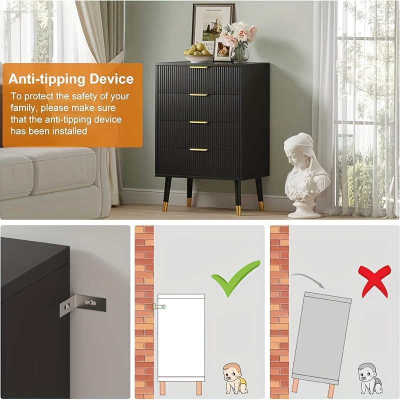 White Bohemian Dresser with Golden-Toned Legs & 4-Drawer Fluted Cabinet - Modern Small Chest of Drawers, ≥68.58cm Height, ≥3.2 Cu Ft Storage, Assembly Required for Bedroom,W Office - Versatile Furniture Organizer, Dresser