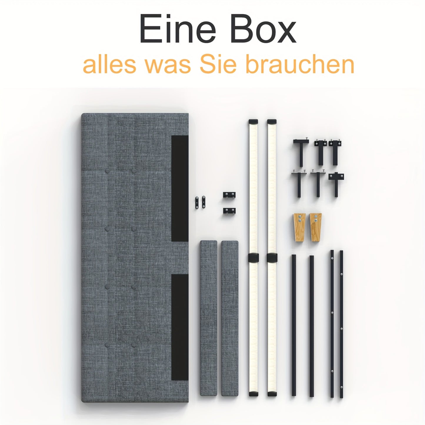 Tweepersoonsbed – Bedframe – Gestoffeerd Bed – Slaapkamerbed – Linnen Bed – 140x200 cm – Met Vierkant Doorgestikt Hoofdeind – Stevige Lattenbodem Zonder Boxspring