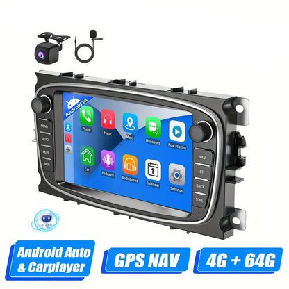 Car Stereo – Autoradio – Multimedia Speler – 2-DIN Touchscreen – Android 14 – 7 Inch IPS Scherm – Draadloze CarPlay & Android Auto – Inclusief AHD Achteruitrijcamera & Microfoon