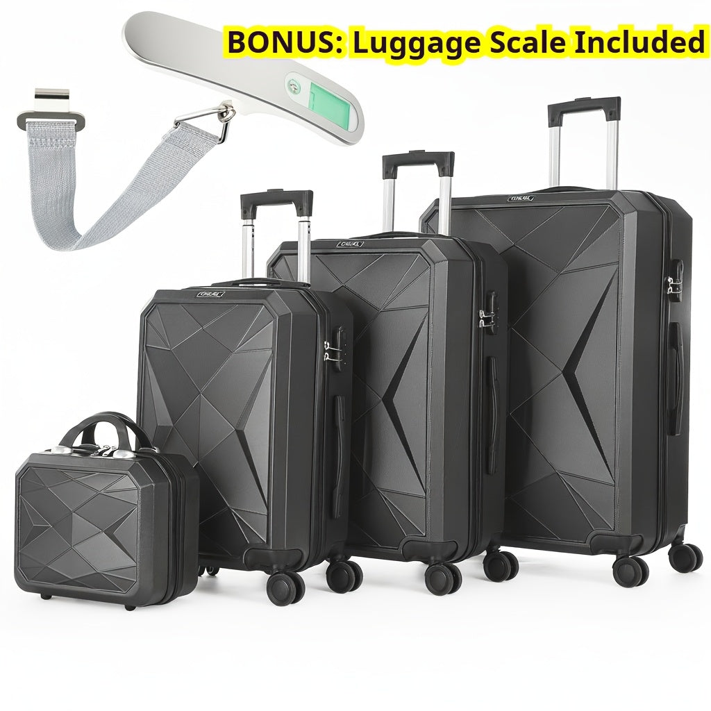 Luggage Set of 4 -12"/20"/24"/28" Expandable Suitcases, Upgraded Zipper, Durable ABS Hard Shell, Blue