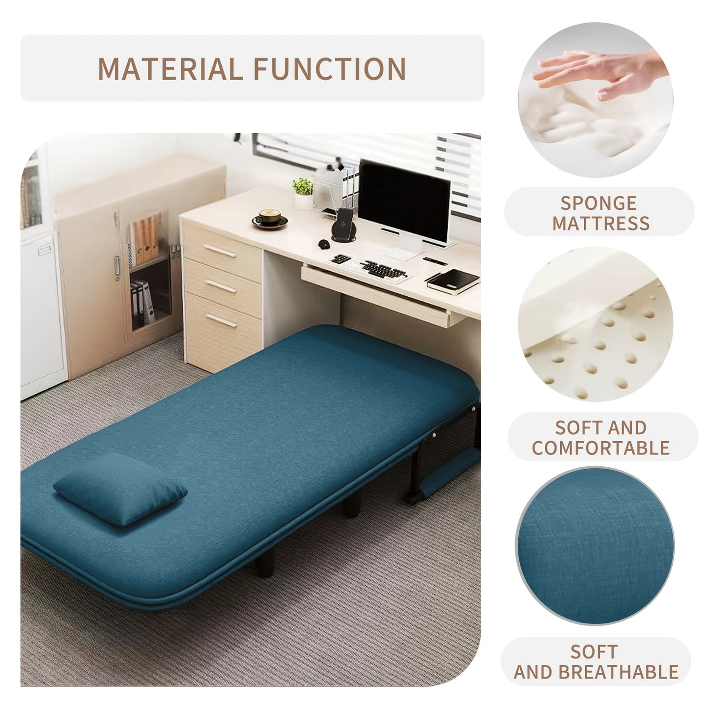 Slaapbank – Sofa Bed – Bedbank – Slaapbankje – Sofa Sleeper – Handmatig Inklapbaar – Memory Foam Kussens – Compact Ruimtebesparend – Caramel Bruin