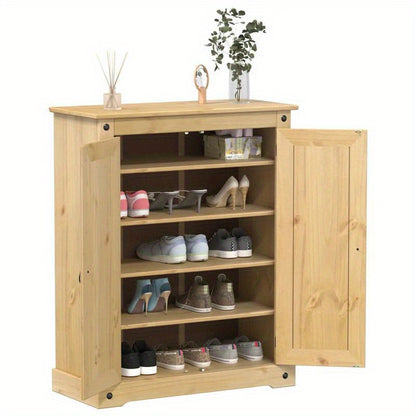Schoenenkast – Schoenenrek – Schoenenkast – Opbergkast – Schoenenopbergmeubel – Marrone – Massief Vurenhout – 2 Deuren en 3 Lades – Vrijstaand en Stabiel – 86x38,5x108 cm