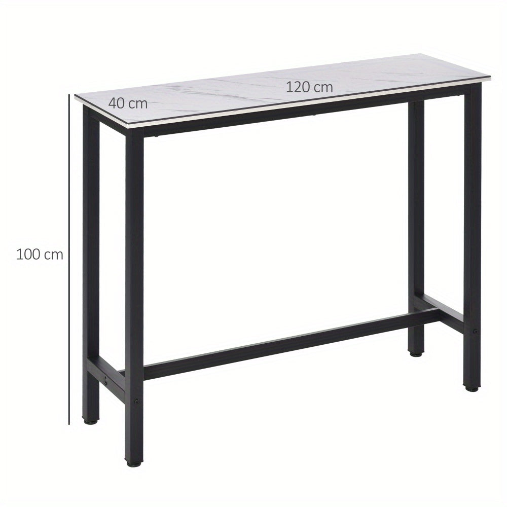 Bartafel – Bar Tafel – Statafel – Keukentafel – Eettafel – Marmerlook Blad – Zwart Metalen Frame – Verstelbare Antislipvoetjes – 120x40x100 cm