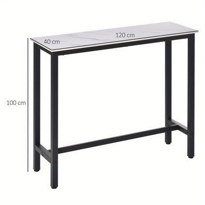 Bartafel – Bar Tafel – Statafel – Keukentafel – Eettafel – Marmerlook Blad – Zwart Metalen Frame – Verstelbare Antislipvoetjes – 120x40x100 cm