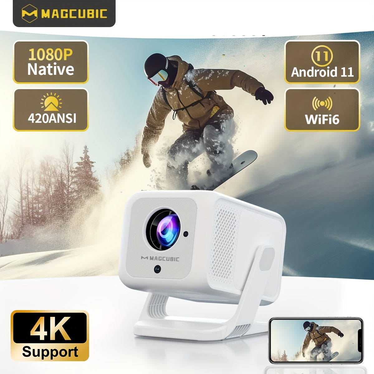 Android 11 Magcubic HY310X Built in Android 11 System 180°Flexible Rotating Projector with Auto Focus and Auto Vertical Keystone Portable Projector