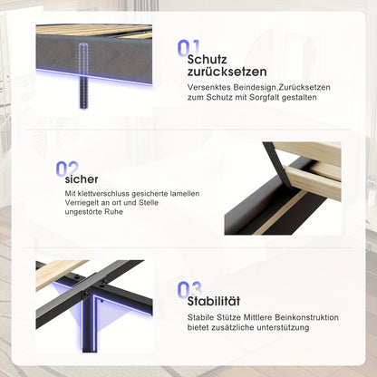 Tweepersoonsbed 140x200 cm – Gestoffeerd Bed – Bedframe Met Hoofdbord – Stabiel Bed Frame – Bed Met Opbergruimte – Zacht Stofbekleed – Lattenbodem Inclusief