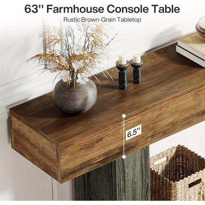 Sidetable – Wandtafel – Consoletafel – Haltafel – Bijzettafel – Landelijke Rustieke Stijl – 160x30x82 cm – Houten Twee Niveaus