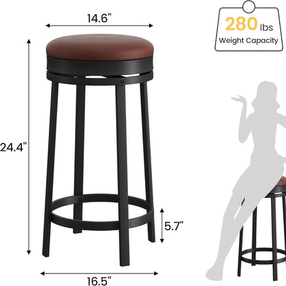 Barkrukken – Barstoelen – Keukenstoelen – Eetkamerstoelen – Industrieel – Draaibare Zitting 360° – Metalen Frame – 60,96 cm Hoogte – Kunstleer – Set Van 4 – Voetsteun – Ruimtebesparend – Comfortabel