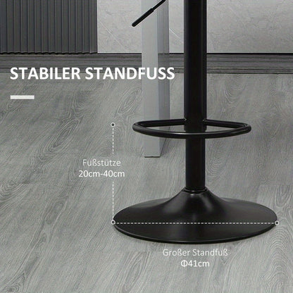 Bar stools set of 2 retro design height adjustable faux leather linen look grey + black