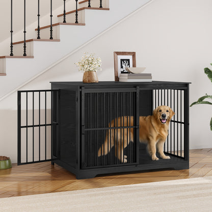 Hondenbench – Hondenkooi – Hondenhok – Hondenbox – Dierenbench – Extra Ruim 110 cm – Stevig Metaal & Hout – 2 Deuren met Veilige Slotensysteem - Zwart