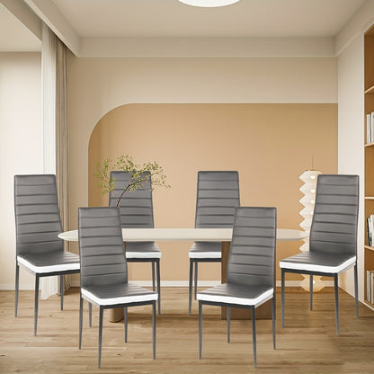 Eetkamerstoelen – Stoelen – Kuipstoelen – Keukenstoelen – Set van 6 – Kunstleer Bekleding – Metalen Onderstel – Grijs Wit
