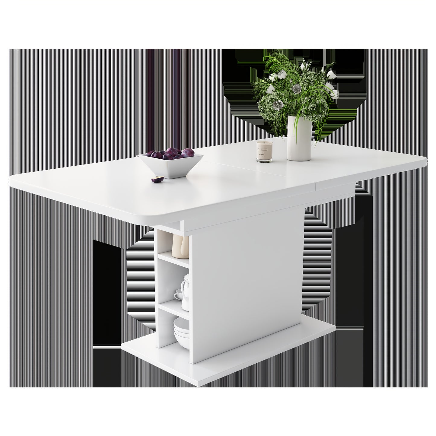 Uitklapbare Eettafel – Uitbreidbare Tafel – Opklapbare Werktafel – Koffietafel – Opbergtafel – Wit – Hardhout & Metaal – Ruimtebesparend Ontwerp – Geïntegreerde Opbergruimte