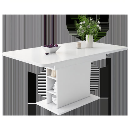 Uitklapbare Eettafel – Uitbreidbare Tafel – Opklapbare Werktafel – Koffietafel – Opbergtafel – Wit – Hardhout & Metaal – Ruimtebesparend Ontwerp – Geïntegreerde Opbergruimte