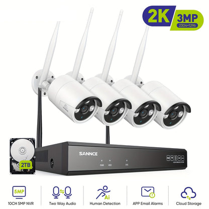 Draadloze Beveiligingscamera Set – Wifi Camera Systeem – Surveillance Camera’s – Bewakingscamera Set – 4x 3MP Camera’s – 2TB Opslag – Persoonsdetectie – IR Nachtzicht