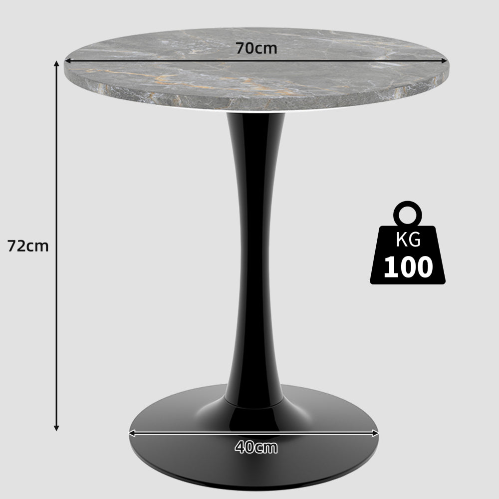 2-4 Person Black Coffee Table | Medieval Modern Dining Table with Round Marble Top, Dark Gray Texture, Suitable for All Environments, Metal Base, Extending Style