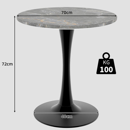 2-4 Person Black Coffee Table | Medieval Modern Dining Table with Round Marble Top, Dark Gray Texture, Suitable for All Environments, Metal Base, Extending Style