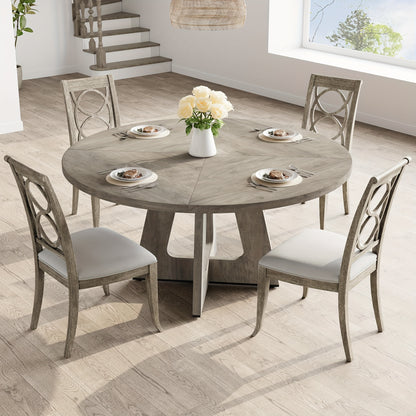Ronde Eettafel – Eetkamertafel – Tafel Rond – Hardhouten Tafel – Eettafel Grijs – Massief Houten Tafelblad – Verstelbare Antislip Pootdoppen – 120 cm Diameter – 75 cm Hoogte – Stabiel Met Metalen Beugels