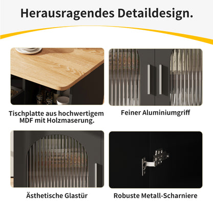 Keukenwagen – Keukentrolley – Serveerwagen – Opbergmeubel – Uitklapbare Tafel – Zwart Hout – Multifunctioneel Met 5 Wieltjes – 120x30/70x79,5 cm