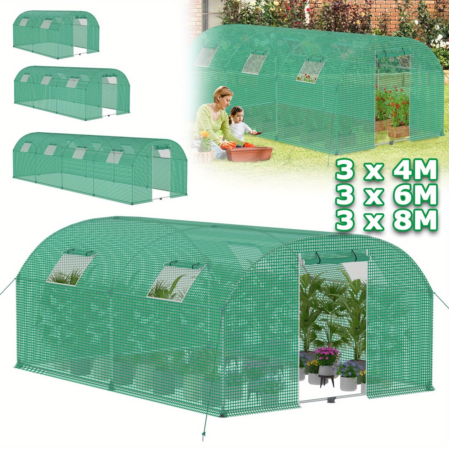 Tuinkas – Kas – Groentekas – Kweekkas – Serre – 3 x 4 x 2 Meter – Gegalvaniseerd Stalen Frame – UV- en Insectenbestendige Folie