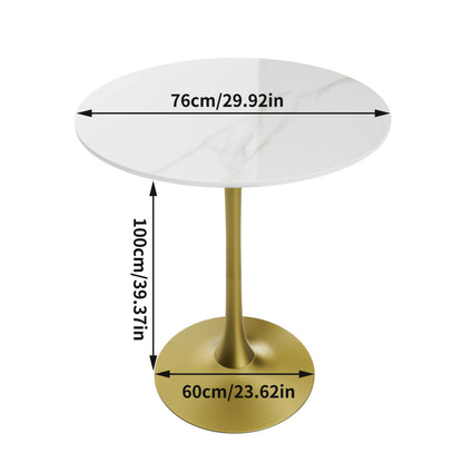 Witte Marmeren Tafel – Eettafel – Bistrotafel – Terrastafel – Hoteltafel – Vlam- en Vlekbestendig – Metalen Frame Gouden Accenten