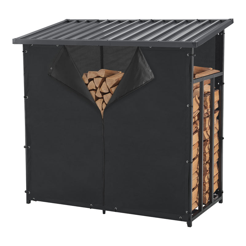 Houtopslagrek – Brandhoutrek – Haardhout Opbergrek – Buiten Houtopslag – Metalen Houtrek – Weerbestendig – 145x143x70 cm