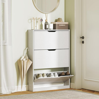 Schoenenkast – Schoenrek – Schoenenopberger – Schoenenlade – Smalle Schoenenkast – 12 Paar – Spaanplaat – Wit – 3 Vouwdeuren – Ruimtebesparend