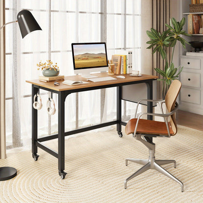 Bureautafel – Computerbureau – Computertafel – Laptoptafel – Werktafel – Mobiel met Wieltjes – 120x60 cm – Houtkleur Met Metaal
