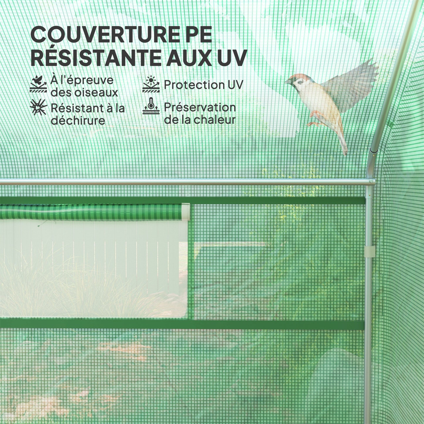 Outsunny Garden Greenhouse 12 m², Tunnel Greenhouse 4 x 3 x 2 m with Roll-Up Doors and Large Mesh Windows, Galvanized Steel and High-Density PE 140 g/m² UV-Resistant, Green