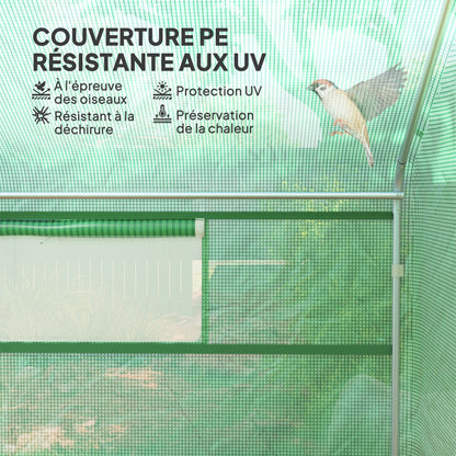 Outsunny Garden Greenhouse 12 m², Tunnel Greenhouse 4 x 3 x 2 m with Roll-Up Doors and Large Mesh Windows, Galvanized Steel and High-Density PE 140 g/m² UV-Resistant, Green