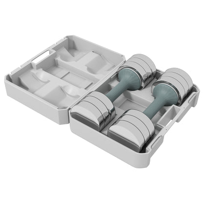 Dumbbells – Halters – Gewichten – Dumbbellset – Verstelbaar Gewicht – Gegalvaniseerd Staal – Inclusief Opbergbox – 2 x 10 kg Grijs