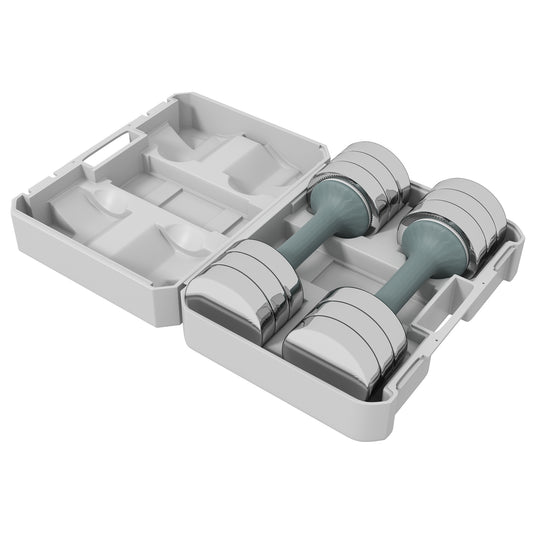 Dumbbells – Halters – Gewichten – Dumbbellset – Verstelbaar Gewicht – Gegalvaniseerd Staal – Inclusief Opbergbox – 2 x 10 kg Grijs