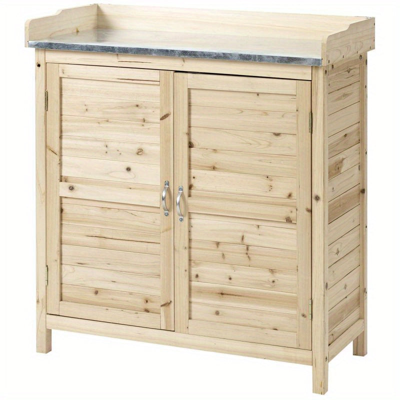 Tuinkast – Tuinkist – Opbergkast – Tuinberging – Tuinschuur – Massief Grenenhout – Dubbele Deuren Met Werkblad – 83x40x92 cm – Verhoogde Pootjes