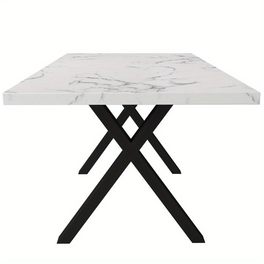 Uitbreekbare Eettafel – Uitklapbare Tafel – Verlengbare Tafel – Woonkamer Tafel – Keuken Tafel – Marmerlook Blad – Zwarte Metalen Poten – 140x80x76 cm – Wit MDF