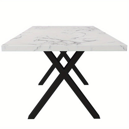 Uitbreekbare Eettafel – Uitklapbare Tafel – Verlengbare Tafel – Woonkamer Tafel – Keuken Tafel – Marmerlook Blad – Zwarte Metalen Poten – 140x80x76 cm – Wit MDF