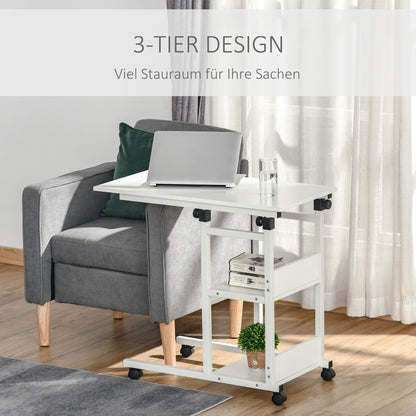Zijtafeltje – Bijzettafel – Nachtkastje – Serveerwagen – Mobiel Tafeltje – Verstelbare Hoogte 72-82 cm – Metalen Frame Met 2 Opbergrekken