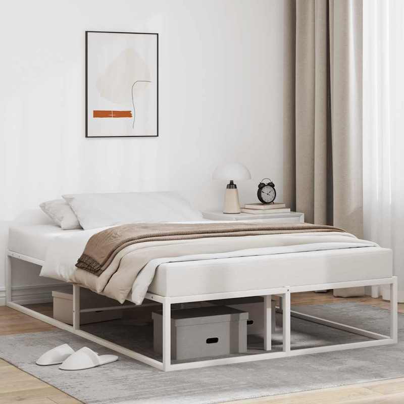 WHITE WHITE MATERASTER 120x200cm in Metal, Bed Base, Bed Frame, Minimalist Style, Modern Furniture, Metal Frame, Easy Assembly, No Mattress Included, Queen Size Bed, Modern Households, Renters