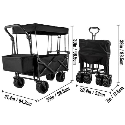 Bolderkar – Opvouwbare Wagen – Vouwkar – Transportkar – Strandwagen – Zwart – Stevig Stalen Frame – 360° Draaibare All-Terrain Wielen