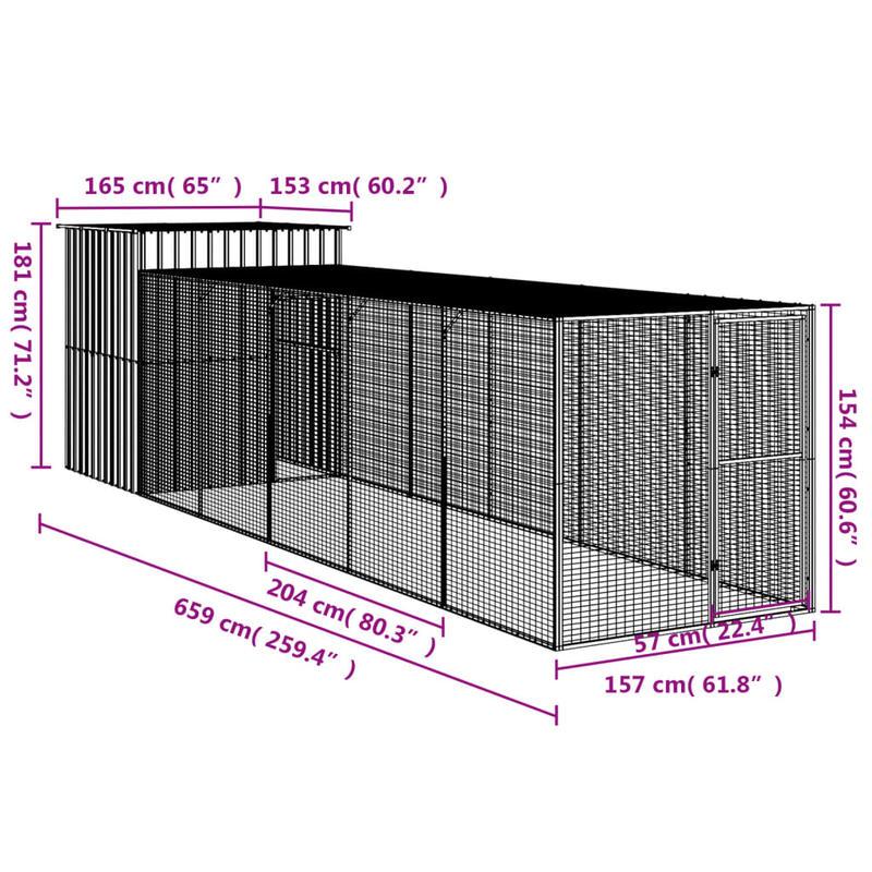 RVS Buitenren – Dierenkooi – Hek – Ren – Gezinsschuur – Duurzaam Gegalvaniseerd Staal – Weerbestendig 165x65x181 cm – Met Deksel Anthraciet