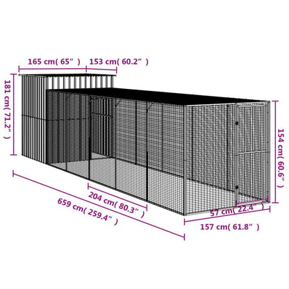 RVS Buitenren – Dierenkooi – Hek – Ren – Gezinsschuur – Duurzaam Gegalvaniseerd Staal – Weerbestendig 165x65x181 cm – Met Deksel Anthraciet