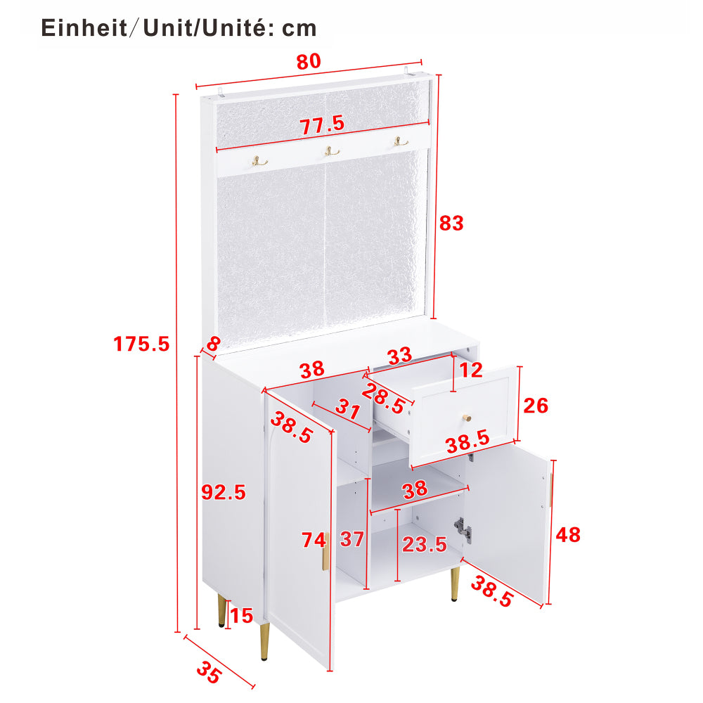 Coat Rack, Walk-in Wardrobe Set, Compact Walk-in Wardrobe, Hallway Wardrobe, Entrance Hall Cabinet, Wall Cupboard, Shelving, Entrance Hall and Corridor Wardrobe, Panelled Shoe Cabinet (WxHxD): 80x175.5x35cm
