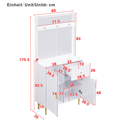 Coat Rack, Walk-in Wardrobe Set, Compact Walk-in Wardrobe, Hallway Wardrobe, Entrance Hall Cabinet, Wall Cupboard, Shelving, Entrance Hall and Corridor Wardrobe, Panelled Shoe Cabinet (WxHxD): 80x175.5x35cm