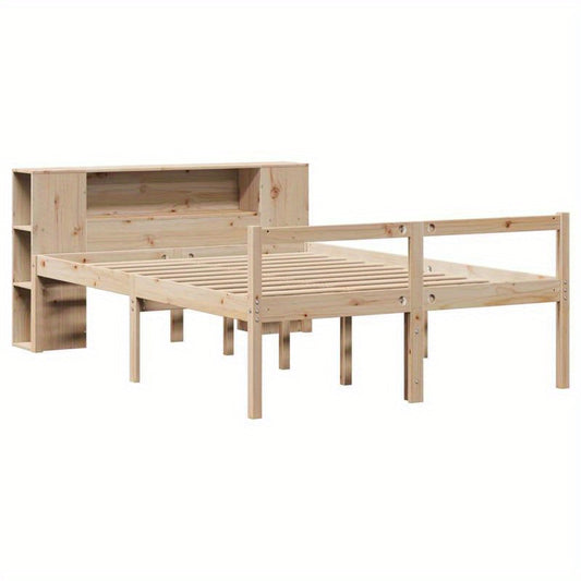 Bed – Bedframe – Bed met Opbergruimte – Eenpersoonsbed – Slaapbank – Modern Design – Massief Dennenhout – 5 Open Planken – 140x200 cm – Eenvoudige Montage