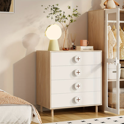White Modern Nightstand with 4-Drawer & Locker Storage - Sturdy Metal Frame & Chipboard Construction, Space-Saving Bedside Cabinet with Open Shelf, Easy Assembly, 31.5" Height, 80x54x90cm, Ideal for Bedroom, 'oom, Small Space