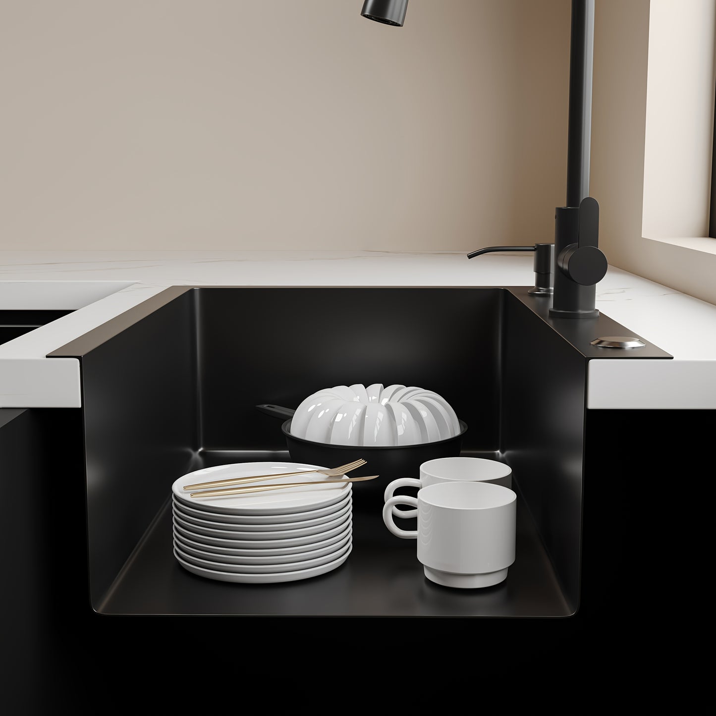 Matte Zwarte Spoelbak – Keukenspoelbak – Enkele Kom Spoelbak – Spoelbak Met Kraan – Keukenset – Roestvrij Staal 304 – Kras- En Vlekbestendig – Gereedschapsloze Installatie