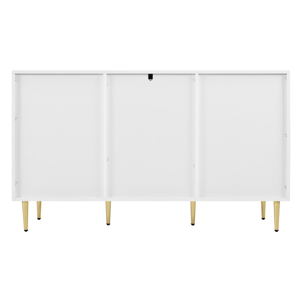 Dressoir – Ladekast – Opbergkast – Buffetkast – Kast – Modern Design – 127x45x75 cm – MDF Hout – Goudkleurige Accenten – Witte Afwerking – 6 Compartimenten – Afgeronde Hoeken