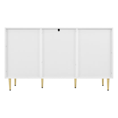Dressoir – Ladekast – Opbergkast – Buffetkast – Kast – Modern Design – 127x45x75 cm – MDF Hout – Goudkleurige Accenten – Witte Afwerking – 6 Compartimenten – Afgeronde Hoeken