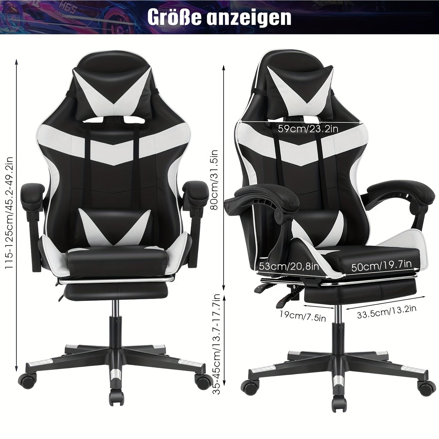 Gamingstoel – Gamestoel – Gaming Chair – Bureaustoel – Game Stoel – Ergonomisch – Verstelbare Hoogte & Voetsteun – 360° Draaibaar Met Rug- en Nekondersteuning – Zwart/ Rood
