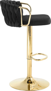 Luxe barkruk - Fluweel Barkruk - Set van 2 - Gevlochten - Hoogte verstelbaar - 360 graden draaibaar - Velvet - Gouden poot - Zwart