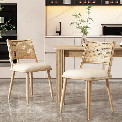 PU Stoel Rattan Stoel – Fauteuil – Accentstoel – Woonkamerstoel – Slaapkamerstoel – Modern Design – Comfortabele Beige Zitting